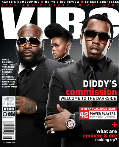 Vibe Magazine's August/September 2010 Cover featuring Diddy, Rick Ross and Janelle Monae