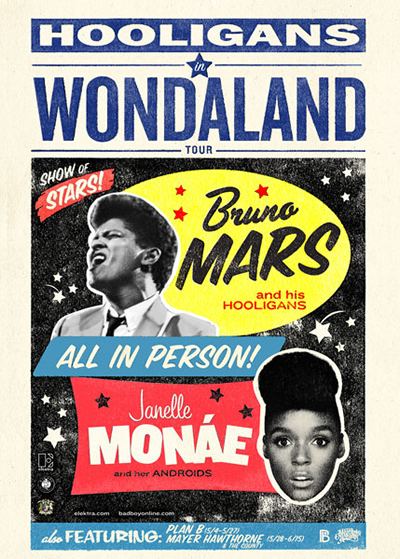 "Hooligans in Wondaland" Tour Flier (Bruno Mars and Janelle Monae)